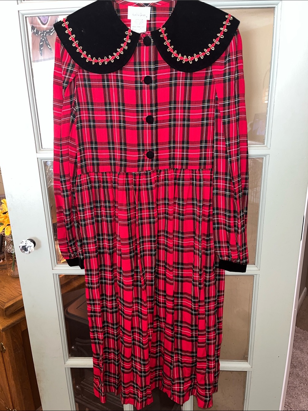 Bonnie Jean Red Tartan Plaid Dress with Black Velvet Collar